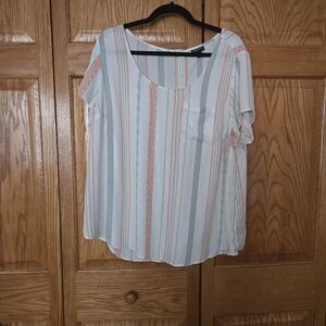 Torrid White and Cream Relaxed Blouse with Mandarin Collar